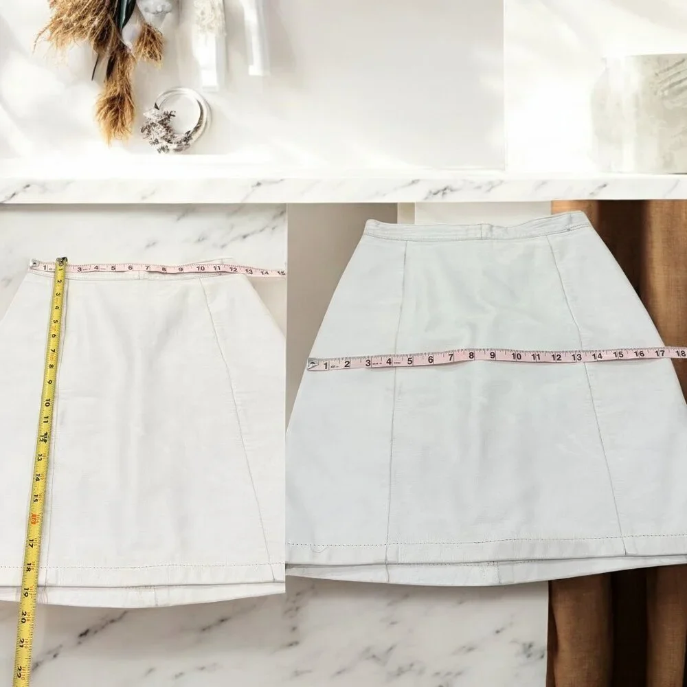 Vintage Wilson's Ivory Genuine Leather Mini Skirt Size 6 High Waist - Picture 5 of 10